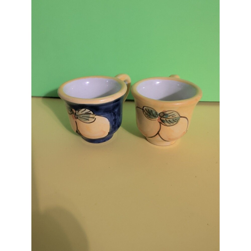 espresso cups set of 4 Vietri Lemon Blue Mediterranean Style Made In Italy